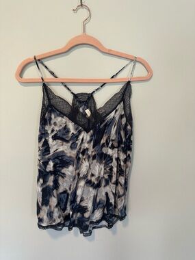 lovestitch Black and White Tie-Dye Lace-Trim Cami